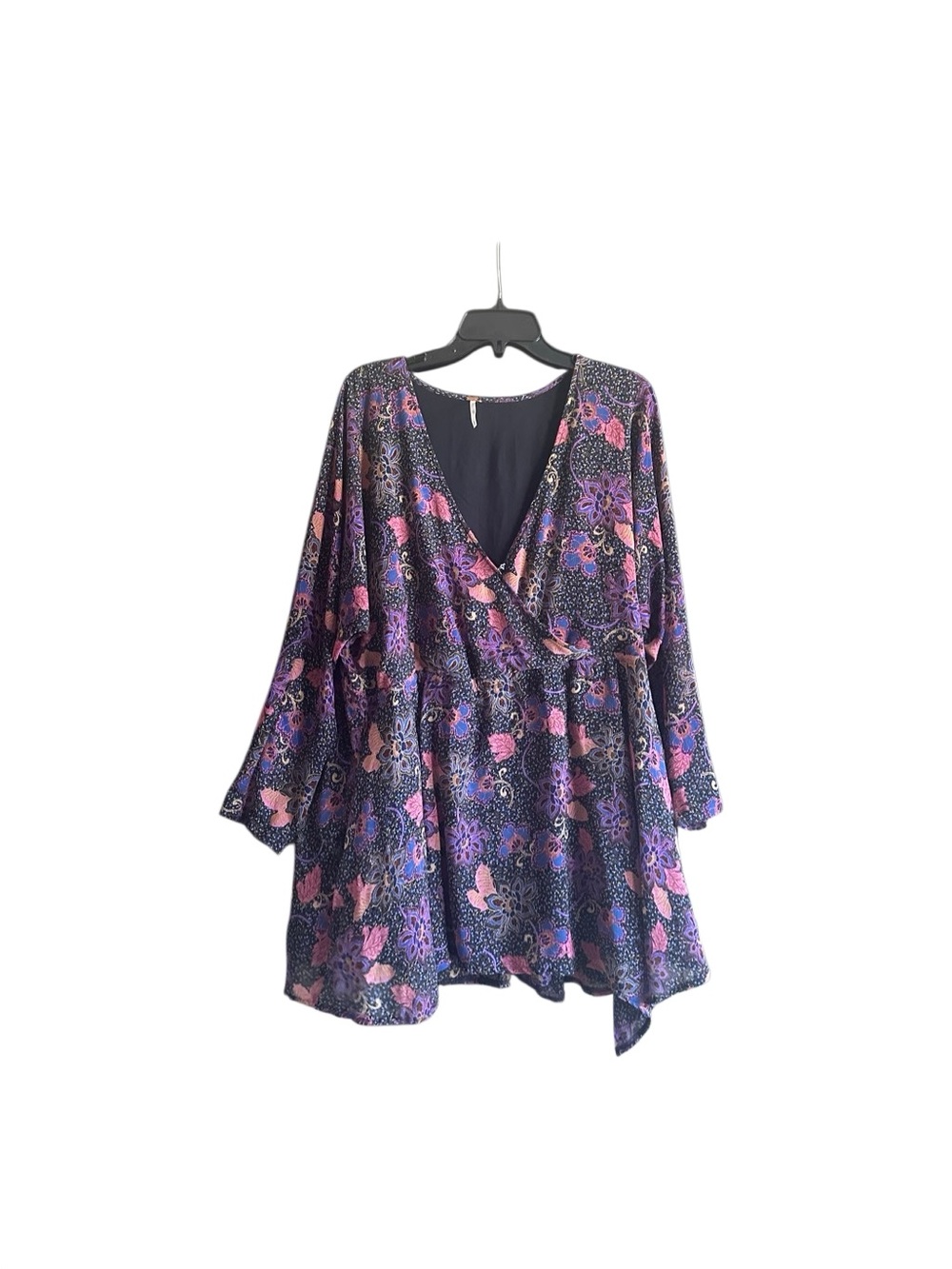 Free People Teegan Mini Dress in Twilight Combo. Faux Wrap Boho Long Sleeve. Med - Picture 6 of 15
